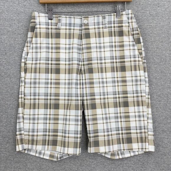 Ben Hogan Shorts Mens 30 Golf Brown Plaid Slash Pockets Activewear Stretch Chino - Picture 1 of 12